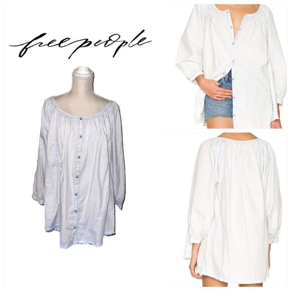 Free People Oxford Swing Tunic In Light Blue Combo - Picture 1 of 12